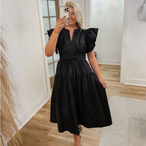 NWT Strut & Bolt Cotton Ruffle Midi Dress in Black Size Small